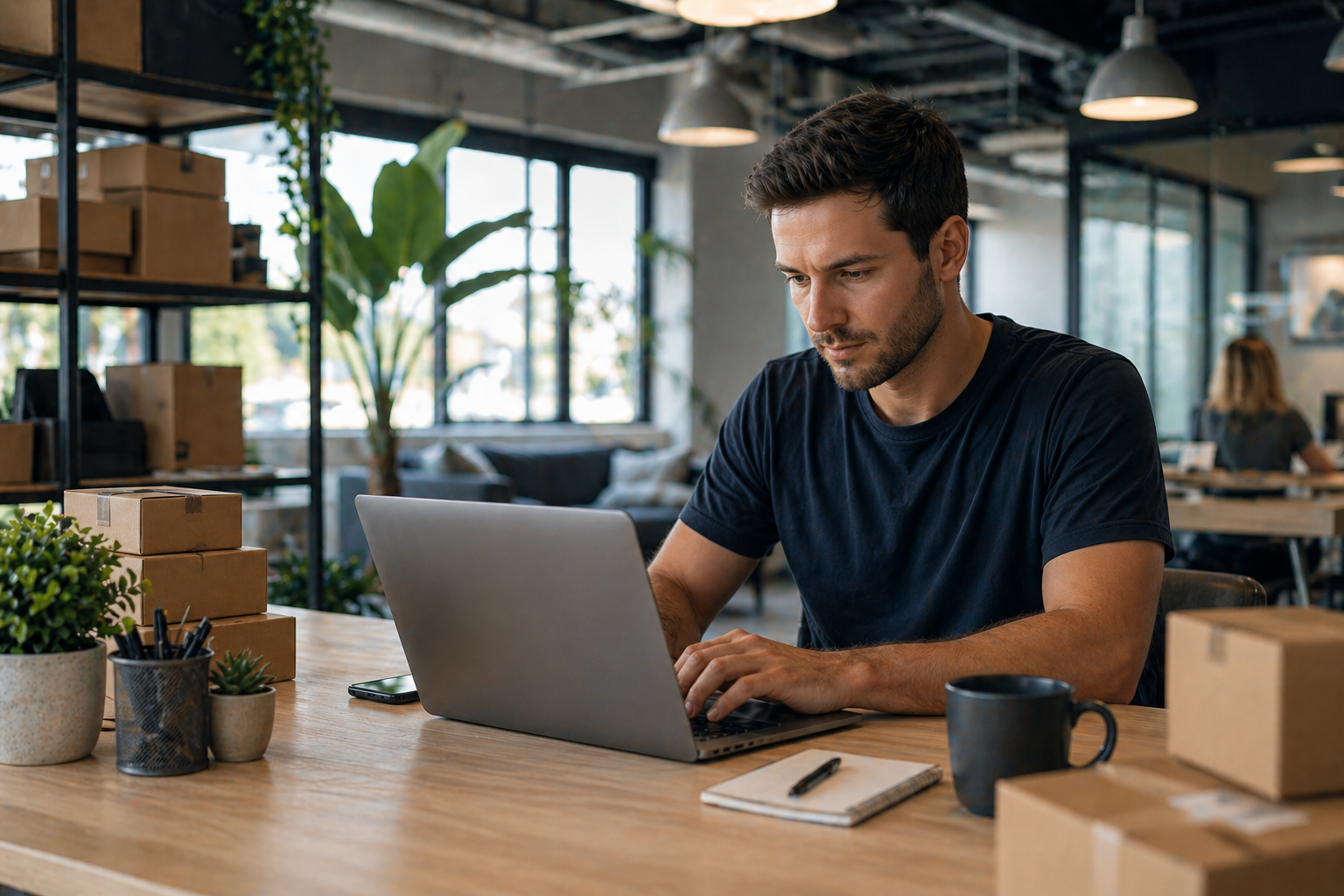 Australian small business owner working at their laptop